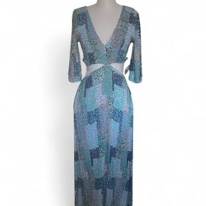 Chic Blue Patterned Maxi Dress